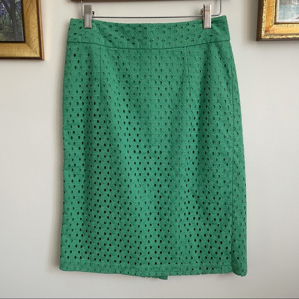 Banana Republic Green Eyelet Pencil Skirt